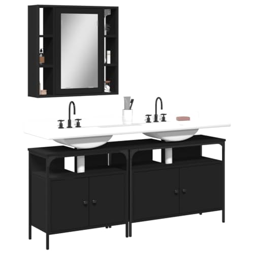 LVHUIDEH Badmöbel-Set(2 x Waschbeckenunterschrank + Spiegelschrank Kombination), 3er Set, 80 x 30 x 60 cm, Holzwerkstoff + Pulverbeschichteter Stahl + Glas von LVHUIDEH