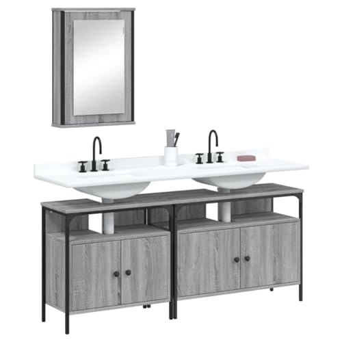 LVHUIDEH Badmöbel-Set(2 x Waschbeckenunterschrank + Spiegelschrank Kombination), 3er Set, 80 x 30 x 60 cm, Holzwerkstoff + Pulverbeschichteter Stahl + Glas von LVHUIDEH