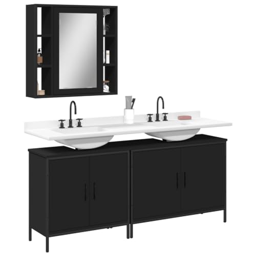 LVHUIDEH Badmöbel-Set(2 x Waschbeckenunterschrank + Spiegelschrank Kombination), 3er Set, 80 x 30 x 60 cm, Holzwerkstoff + Pulverbeschichteter Stahl + Glas von LVHUIDEH