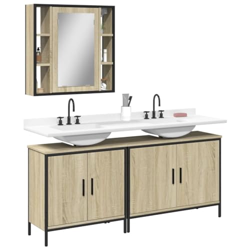 LVHUIDEH Badmöbel-Set(2 x Waschbeckenunterschrank + Spiegelschrank Kombination), 3er Set, 80 x 30 x 60 cm, Holzwerkstoff + Pulverbeschichteter Stahl + Glas von LVHUIDEH