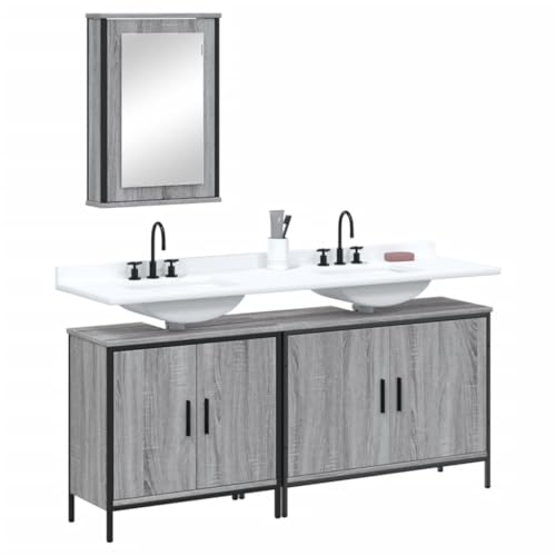 LVHUIDEH Badmöbel-Set(2 x Waschbeckenunterschrank + Spiegelschrank Kombination), 3er Set, 80 x 30 x 60 cm, Holzwerkstoff + Pulverbeschichteter Stahl + Glas von LVHUIDEH
