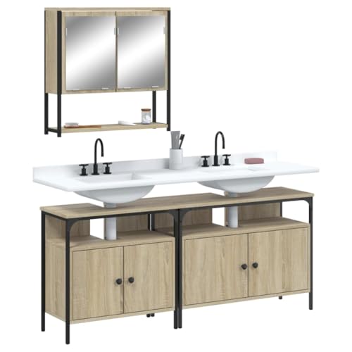 LVHUIDEH Badmöbel-Set(2 x Waschbeckenunterschrank + Spiegelschrank Kombination), Moderner Stil, 3er Set, 80 x 30 x 60 cm, Holzwerkstoff + Pulverbeschichteter Stahl + Glas von LVHUIDEH