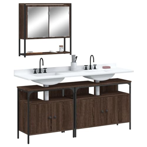 LVHUIDEH Badmöbel-Set(2 x Waschbeckenunterschrank + Spiegelschrank Kombination), Moderner Stil, 3er Set, 80 x 30 x 60 cm, Holzwerkstoff + Pulverbeschichteter Stahl + Glas von LVHUIDEH