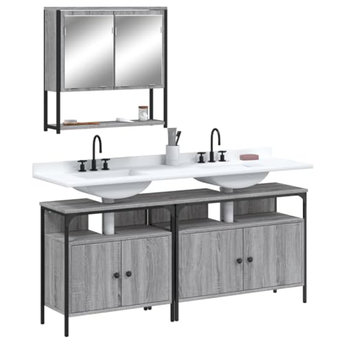 LVHUIDEH Badmöbel-Set(2 x Waschbeckenunterschrank + Spiegelschrank Kombination), Moderner Stil, 3er Set, 80 x 30 x 60 cm, Holzwerkstoff + Pulverbeschichteter Stahl + Glas von LVHUIDEH