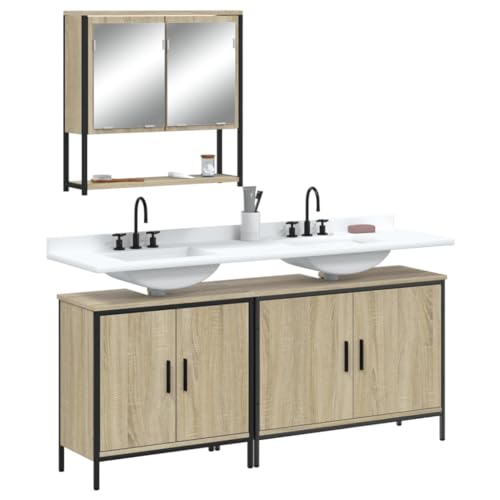 LVHUIDEH Badmöbel-Set(2 x Waschbeckenunterschrank + Spiegelschrank Kombination), Moderner Stil, 3er Set, 80 x 30 x 60 cm, Holzwerkstoff + Pulverbeschichteter Stahl + Glas von LVHUIDEH