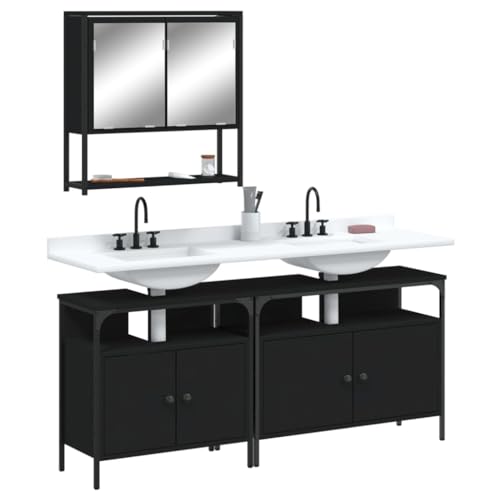 LVHUIDEH Badmöbel-Set(2 x Waschbeckenunterschrank + Spiegelschrank Kombination), Moderner Stil, 3er Set, 80 x 30 x 60 cm, Holzwerkstoff + Pulverbeschichteter Stahl + Glas von LVHUIDEH