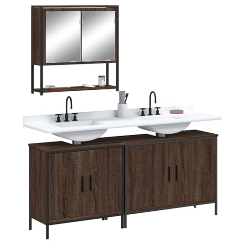 LVHUIDEH Badmöbel-Set(2 x Waschbeckenunterschrank + Spiegelschrank Kombination), Moderner Stil, 3er Set, 80 x 30 x 60 cm, Holzwerkstoff + Pulverbeschichteter Stahl + Glas von LVHUIDEH