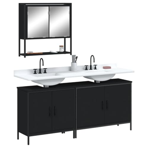 LVHUIDEH Badmöbel-Set(2 x Waschbeckenunterschrank + Spiegelschrank Kombination), Moderner Stil, 3er Set, 80 x 30 x 60 cm, Holzwerkstoff + Pulverbeschichteter Stahl + Glas von LVHUIDEH