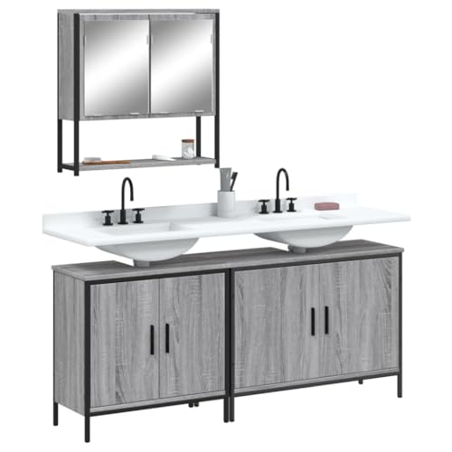 LVHUIDEH Badmöbel-Set(2 x Waschbeckenunterschrank + Spiegelschrank Kombination), Moderner Stil, 3er Set, 80 x 30 x 60 cm, Holzwerkstoff + Pulverbeschichteter Stahl + Glas von LVHUIDEH