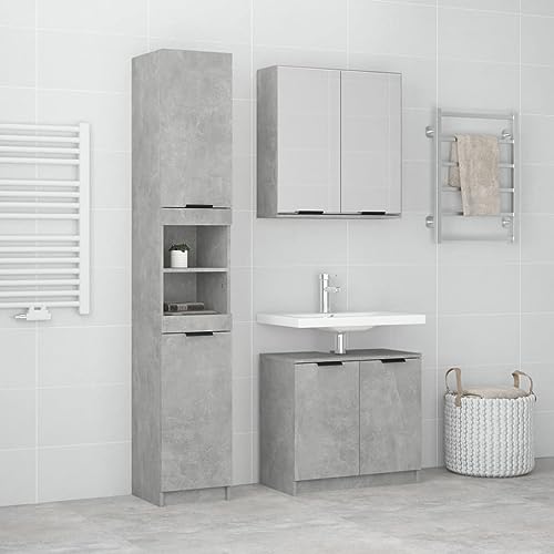 LVHUIDEH Badmöbel-Set(Unterschrank + Hochschrank + Spiegelschrank Kombination), Moderner Stil, 3er Set, 64.5 x 33.5 x 59 cm, Holzwerkstoff + Glas von LVHUIDEH