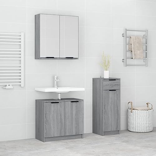 LVHUIDEH Badmöbel-Set(Unterschrank + Standschrank + Spiegelschrank Kombination), Moderner Stil, 3er Set, 64.5 x 33.5 x 59 cm, Holzwerkstoff + Glas von LVHUIDEH