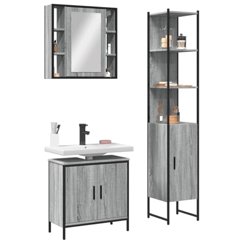 LVHUIDEH Badmöbel-Set(Waschbeckenunterschrank + Hochschrank + Spiegelschrank Kombination), 3er Set, 60 x 30 x 60 cm, Holzwerkstoff + Pulverbeschichteter Stahl + Glas von LVHUIDEH