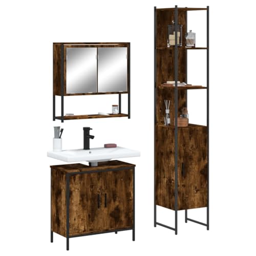LVHUIDEH Badmöbel-Set(Waschbeckenunterschrank + Hochschrank + Spiegelschrank Kombination), Moderner Stil, 3er Set, 60 x 30 x 60 cm, Holzwerkstoff + Pulverbeschichteter Stahl + Glas von LVHUIDEH