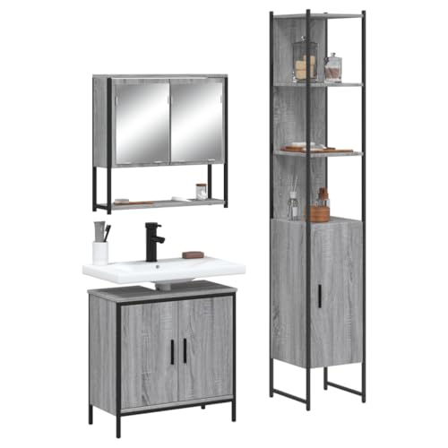 LVHUIDEH Badmöbel-Set(Waschbeckenunterschrank + Hochschrank + Spiegelschrank Kombination), Moderner Stil, 3er Set, 60 x 30 x 60 cm, Holzwerkstoff + Pulverbeschichteter Stahl + Glas von LVHUIDEH
