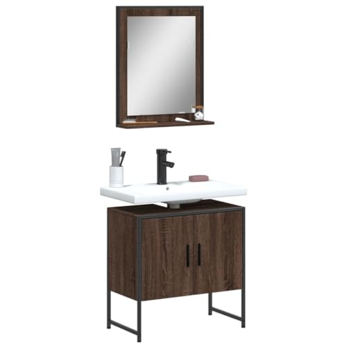 LVHUIDEH Badmöbel-Set(Waschbeckenunterschrank + Spiegel Kombination), Moderner Stil, 2er Set, 60 x 33 x 60 cm, Holzwerkstoff + Pulverbeschichteter Stahl + Glas von LVHUIDEH