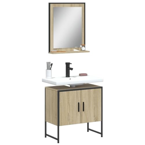 LVHUIDEH Badmöbel-Set(Waschbeckenunterschrank + Spiegel Kombination), Moderner Stil, 2er Set, 60 x 33 x 60 cm, Holzwerkstoff + Pulverbeschichteter Stahl + Glas von LVHUIDEH