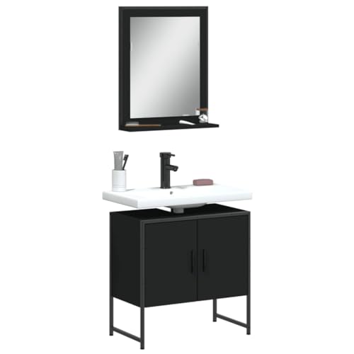 LVHUIDEH Badmöbel-Set(Waschbeckenunterschrank + Spiegel Kombination), Moderner Stil, 2er Set, 60 x 33 x 60 cm, Holzwerkstoff + Pulverbeschichteter Stahl + Glas von LVHUIDEH