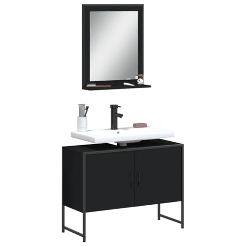 LVHUIDEH Badmöbel-Set(Waschbeckenunterschrank + Spiegel Kombination), Moderner Stil, 2er Set, 80 x 33 x 60 cm, Holzwerkstoff + Pulverbeschichteter Stahl + Glas von LVHUIDEH