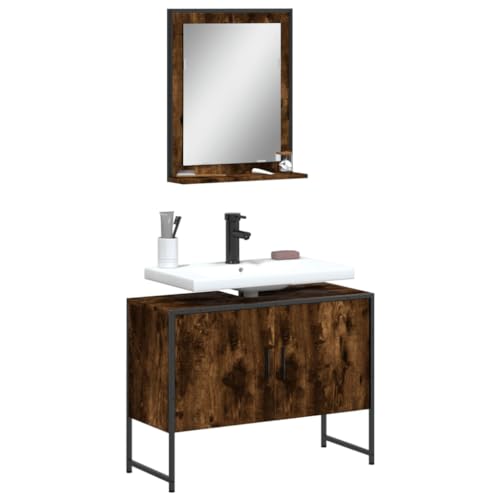 LVHUIDEH Badmöbel-Set(Waschbeckenunterschrank + Spiegel Kombination), Moderner Stil, 2er Set, 80 x 33 x 60 cm, Holzwerkstoff + Pulverbeschichteter Stahl + Glas von LVHUIDEH