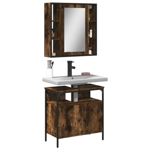 LVHUIDEH Badmöbel-Set(Waschbeckenunterschrank + Spiegelschrank Kombination), 2er Set, 60 x 30 x 60 cm, Holzwerkstoff + Pulverbeschichteter Stahl + Glas von LVHUIDEH