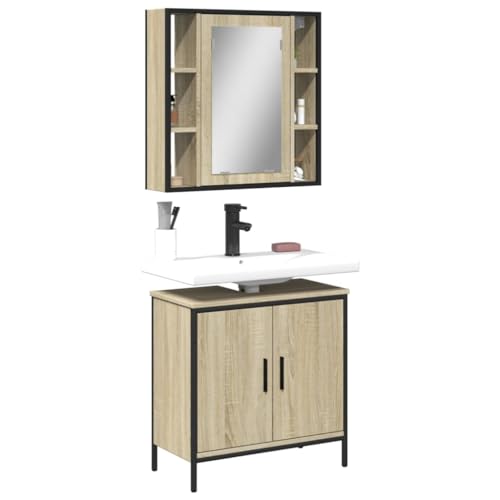 LVHUIDEH Badmöbel-Set(Waschbeckenunterschrank + Spiegelschrank Kombination), 2er Set, 60 x 30 x 60 cm, Holzwerkstoff + Pulverbeschichteter Stahl + Glas von LVHUIDEH