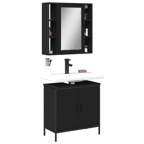 LVHUIDEH Badmöbel-Set(Waschbeckenunterschrank + Spiegelschrank Kombination), 2er Set, 60 x 30 x 60 cm, Holzwerkstoff + Pulverbeschichteter Stahl + Glas von LVHUIDEH