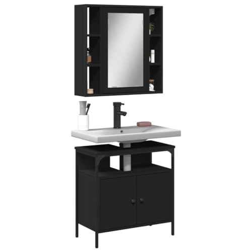 LVHUIDEH Badmöbel-Set(Waschbeckenunterschrank + Spiegelschrank Kombination), 2er Set, 60 x 30 x 60 cm, Holzwerkstoff + Pulverbeschichteter Stahl + Glas von LVHUIDEH
