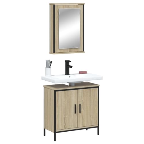 LVHUIDEH Badmöbel-Set(Waschbeckenunterschrank + Spiegelschrank Kombination), 2er Set, 60 x 30 x 60 cm, Holzwerkstoff + Pulverbeschichteter Stahl + Glas von LVHUIDEH