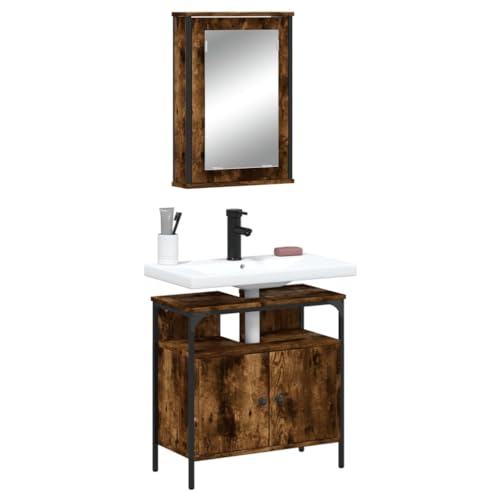 LVHUIDEH Badmöbel-Set(Waschbeckenunterschrank + Spiegelschrank Kombination), 2er Set, 60 x 30 x 60 cm, Holzwerkstoff + Pulverbeschichteter Stahl + Glas von LVHUIDEH