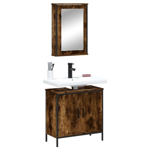 LVHUIDEH Badmöbel-Set(Waschbeckenunterschrank + Spiegelschrank Kombination), 2er Set, 60 x 30 x 60 cm, Holzwerkstoff + Pulverbeschichteter Stahl + Glas von LVHUIDEH
