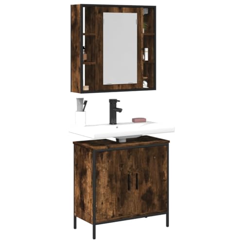LVHUIDEH Badmöbel-Set(Waschbeckenunterschrank + Spiegelschrank Kombination), 2er Set, 60 x 30 x 60 cm, Holzwerkstoff + Pulverbeschichteter Stahl + Glas von LVHUIDEH