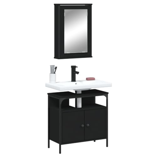 LVHUIDEH Badmöbel-Set(Waschbeckenunterschrank + Spiegelschrank Kombination), 2er Set, 60 x 30 x 60 cm, Holzwerkstoff + Pulverbeschichteter Stahl + Glas von LVHUIDEH