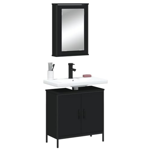 LVHUIDEH Badmöbel-Set(Waschbeckenunterschrank + Spiegelschrank Kombination), 2er Set, 60 x 30 x 60 cm, Holzwerkstoff + Pulverbeschichteter Stahl + Glas von LVHUIDEH
