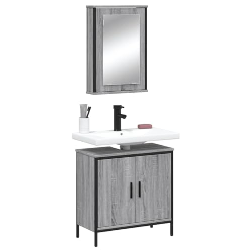 LVHUIDEH Badmöbel-Set(Waschbeckenunterschrank + Spiegelschrank Kombination), 2er Set, 60 x 30 x 60 cm, Holzwerkstoff + Pulverbeschichteter Stahl + Glas von LVHUIDEH