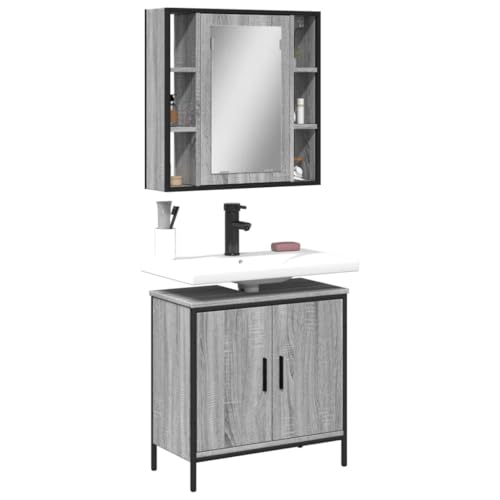 LVHUIDEH Badmöbel-Set(Waschbeckenunterschrank + Spiegelschrank Kombination), 2er Set, 60 x 30 x 60 cm, Holzwerkstoff + Pulverbeschichteter Stahl + Glas von LVHUIDEH