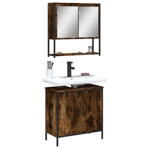 LVHUIDEH Badmöbel-Set(Waschbeckenunterschrank + Spiegelschrank Kombination), Moderner Stil, 2er Set, 60 x 30 x 60 cm, Holzwerkstoff + Pulverbeschichteter Stahl + Glas von LVHUIDEH