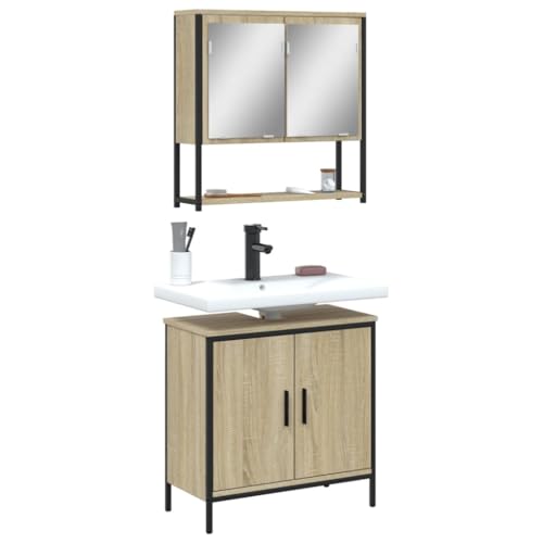 LVHUIDEH Badmöbel-Set(Waschbeckenunterschrank + Spiegelschrank Kombination), Moderner Stil, 2er Set, 60 x 30 x 60 cm, Holzwerkstoff + Pulverbeschichteter Stahl + Glas von LVHUIDEH