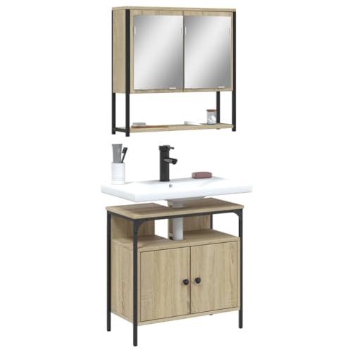 LVHUIDEH Badmöbel-Set(Waschbeckenunterschrank + Spiegelschrank Kombination), Moderner Stil, 2er Set, 60 x 30 x 60 cm, Holzwerkstoff + Pulverbeschichteter Stahl + Glas von LVHUIDEH