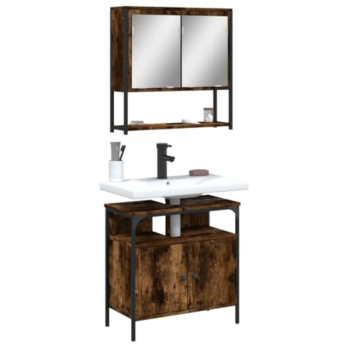 LVHUIDEH Badmöbel-Set(Waschbeckenunterschrank + Spiegelschrank Kombination), Moderner Stil, 2er Set, 60 x 30 x 60 cm, Holzwerkstoff + Pulverbeschichteter Stahl + Glas von LVHUIDEH