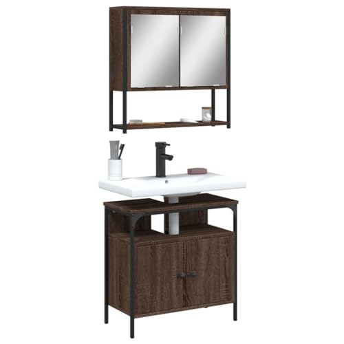 LVHUIDEH Badmöbel-Set(Waschbeckenunterschrank + Spiegelschrank Kombination), Moderner Stil, 2er Set, 60 x 30 x 60 cm, Holzwerkstoff + Pulverbeschichteter Stahl + Glas von LVHUIDEH