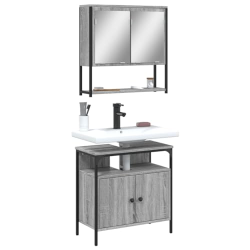 LVHUIDEH Badmöbel-Set(Waschbeckenunterschrank + Spiegelschrank Kombination), Moderner Stil, 2er Set, 60 x 30 x 60 cm, Holzwerkstoff + Pulverbeschichteter Stahl + Glas von LVHUIDEH