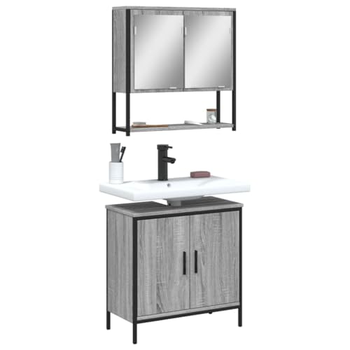 LVHUIDEH Badmöbel-Set(Waschbeckenunterschrank + Spiegelschrank Kombination), Moderner Stil, 2er Set, 60 x 30 x 60 cm, Holzwerkstoff + Pulverbeschichteter Stahl + Glas von LVHUIDEH