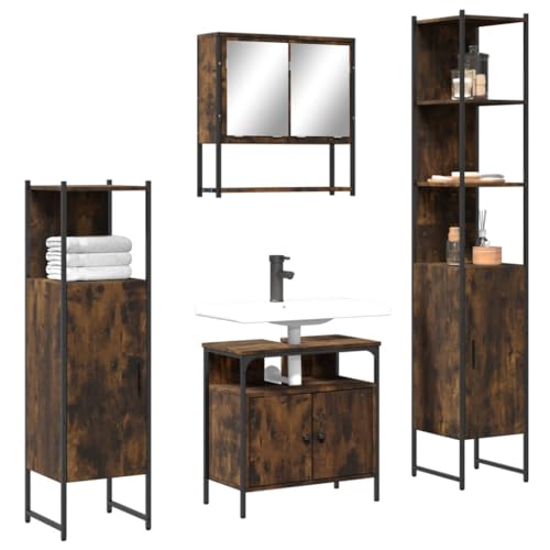 LVHUIDEH Badmöbel-Set(Waschbeckenunterschrank + Standschrank + Hochschrank + Spiegelschrank Kombination), 4er Set, 60 x 30 x 60 cm, Holzwerkstoff + Pulverbeschichteter Stahl + Glas von LVHUIDEH