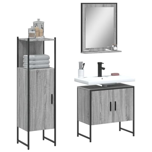 LVHUIDEH Badmöbel-Set(Waschbeckenunterschrank + Standschrank + Spiegel Kombination), Moderner Stil, 3er Set, 60 x 33 x 60 cm, Holzwerkstoff + Pulverbeschichteter Stahl + Glas von LVHUIDEH