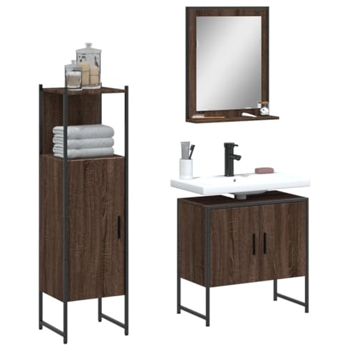 LVHUIDEH Badmöbel-Set(Waschbeckenunterschrank + Standschrank + Spiegel Kombination), Moderner Stil, 3er Set, 60 x 33 x 60 cm, Holzwerkstoff + Pulverbeschichteter Stahl + Glas von LVHUIDEH