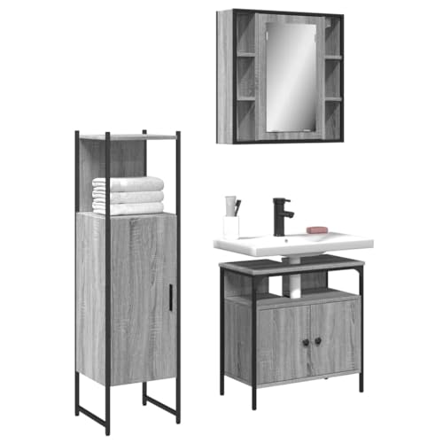 LVHUIDEH Badmöbel-Set(Waschbeckenunterschrank + Standschrank + Spiegelschrank Kombination), 3er Set, 60 x 30 x 60 cm, Holzwerkstoff + Pulverbeschichteter Stahl + Glas von LVHUIDEH