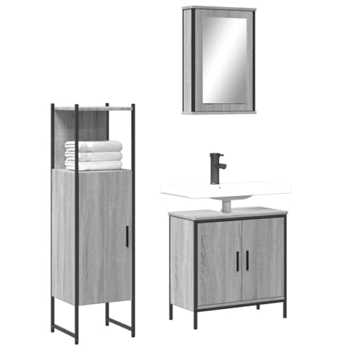 LVHUIDEH Badmöbel-Set(Waschbeckenunterschrank + Standschrank + Spiegelschrank Kombination), 3er Set, 60 x 30 x 60 cm, Holzwerkstoff + Pulverbeschichteter Stahl + Glas von LVHUIDEH