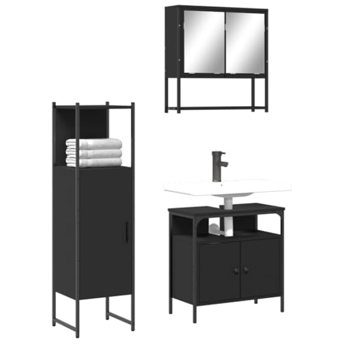 LVHUIDEH Badmöbel-Set(Waschbeckenunterschrank + Standschrank + Spiegelschrank Kombination), Moderner Stil, 3er Set, 60 x 30 x 60 cm, Holzwerkstoff + Pulverbeschichteter Stahl + Glas von LVHUIDEH