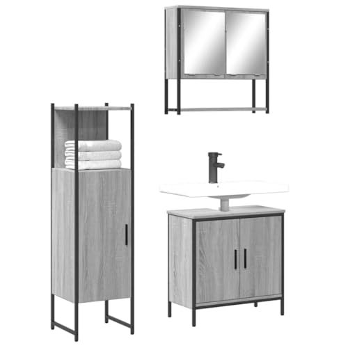 LVHUIDEH Badmöbel-Set(Waschbeckenunterschrank + Standschrank + Spiegelschrank Kombination), Moderner Stil, 3er Set, 60 x 30 x 60 cm, Holzwerkstoff + Pulverbeschichteter Stahl + Glas von LVHUIDEH