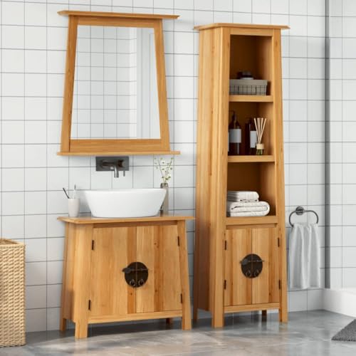 LVHUIDEH Badmöbel-Set - Badezimmermöbel Set(Hochschrank,Waschbeckenunterschrank Kombination), Retro-Stil, 2er Set, 70 x 32 x 63 cm, Massivholz Kiefer von LVHUIDEH